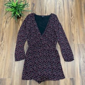 Express women’s size medium black surplice pink red dot romper long sleeves